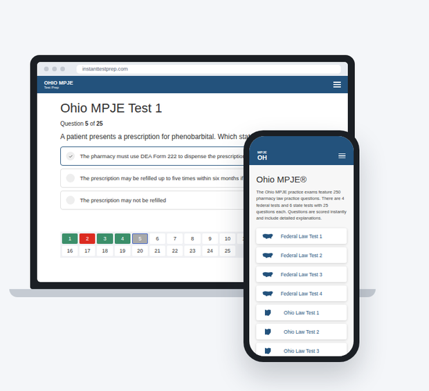 Ohio MPJE practice exam on desktop and phone